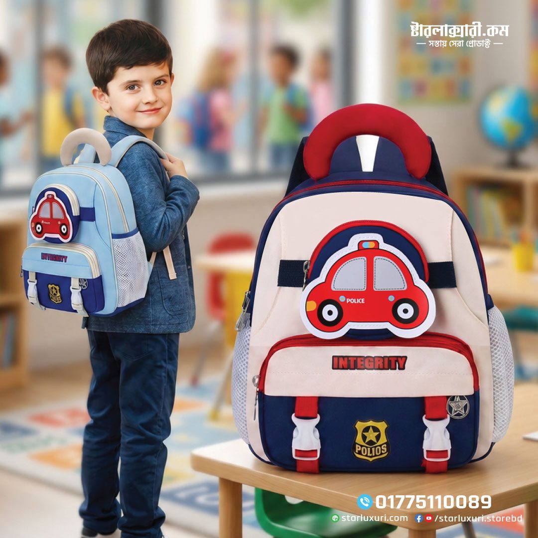Lightweight Nylon Kids Cartoon Car Backpack – Cute School Bag for Kindergarten & Preschool Children