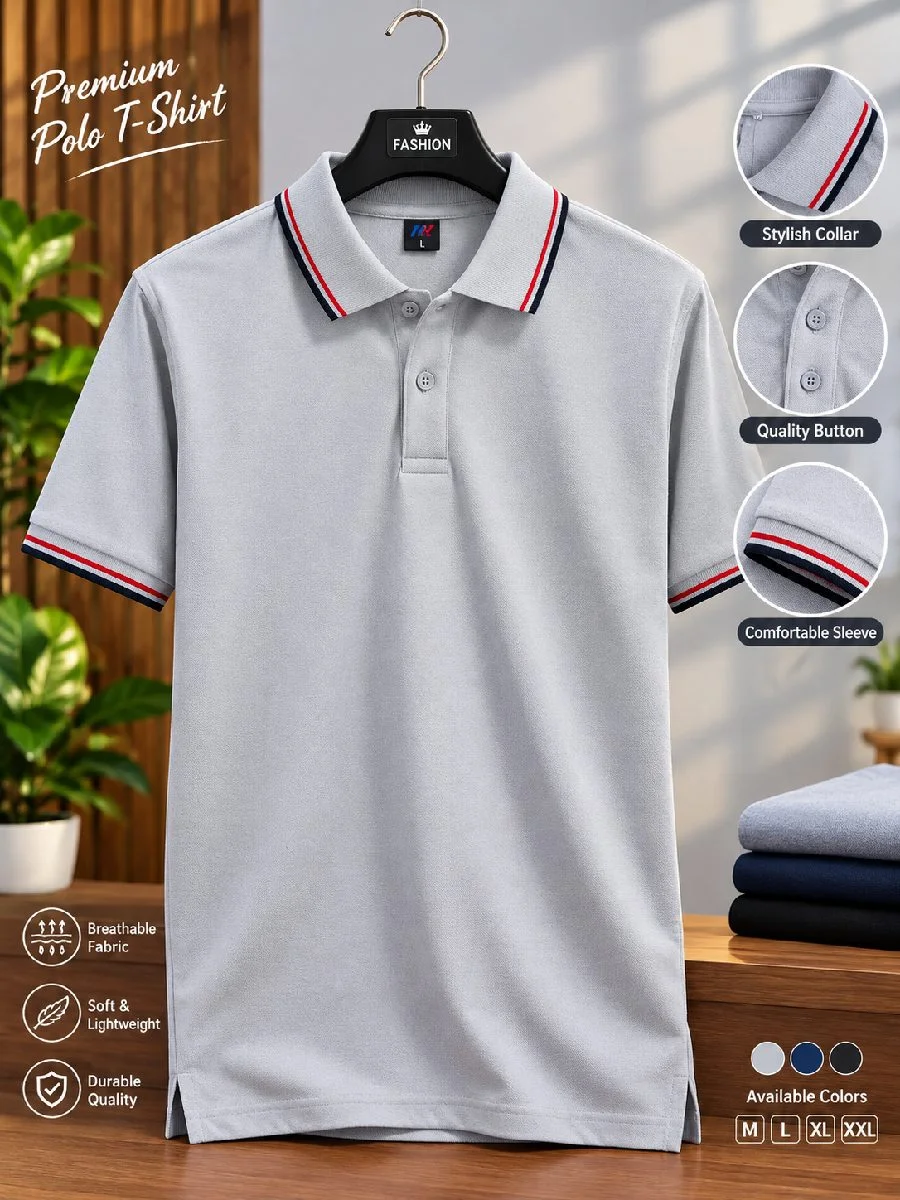 Collar ash color t-shirt